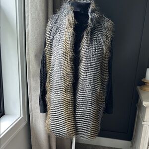 Arden B Striped Faux Fur Vest - Black and Cream